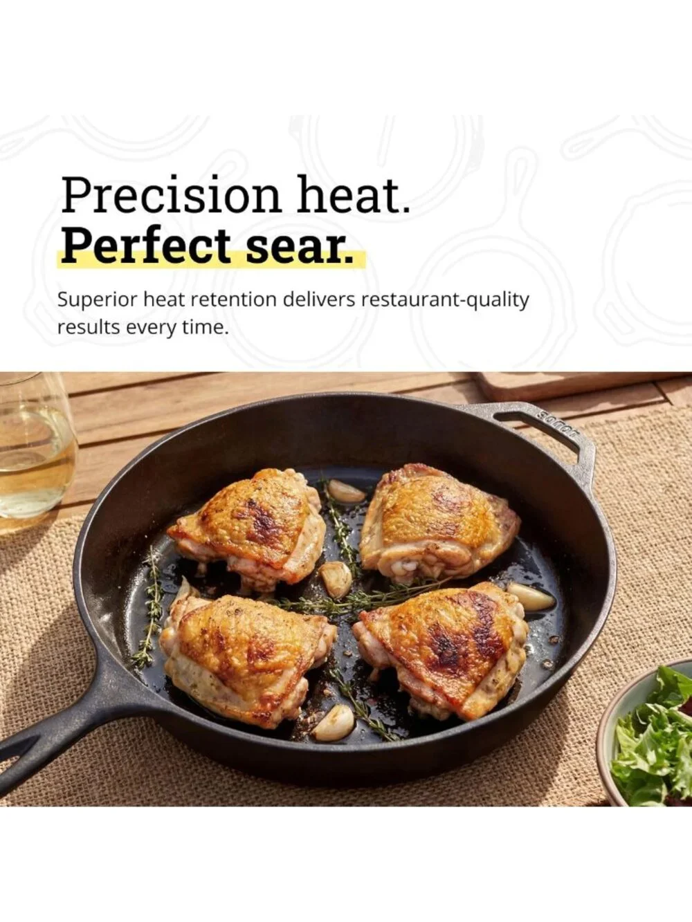 15-Inch Pre-Seasoned Cast Iron Skillet with Easy-Grip Handle for Cooking